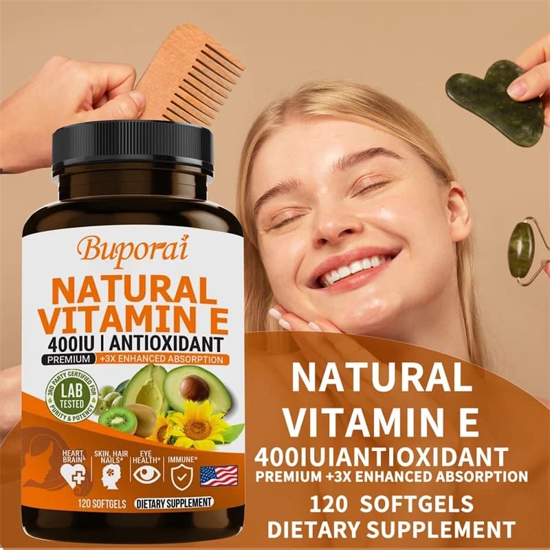 Integratore di Vitamina E 30/60/120 Capsule - Anti-Invecchiamento, Riduzione Rughe, Sbiancante, Potenziamento Immunitario - Bellezza e Cura della Pelle