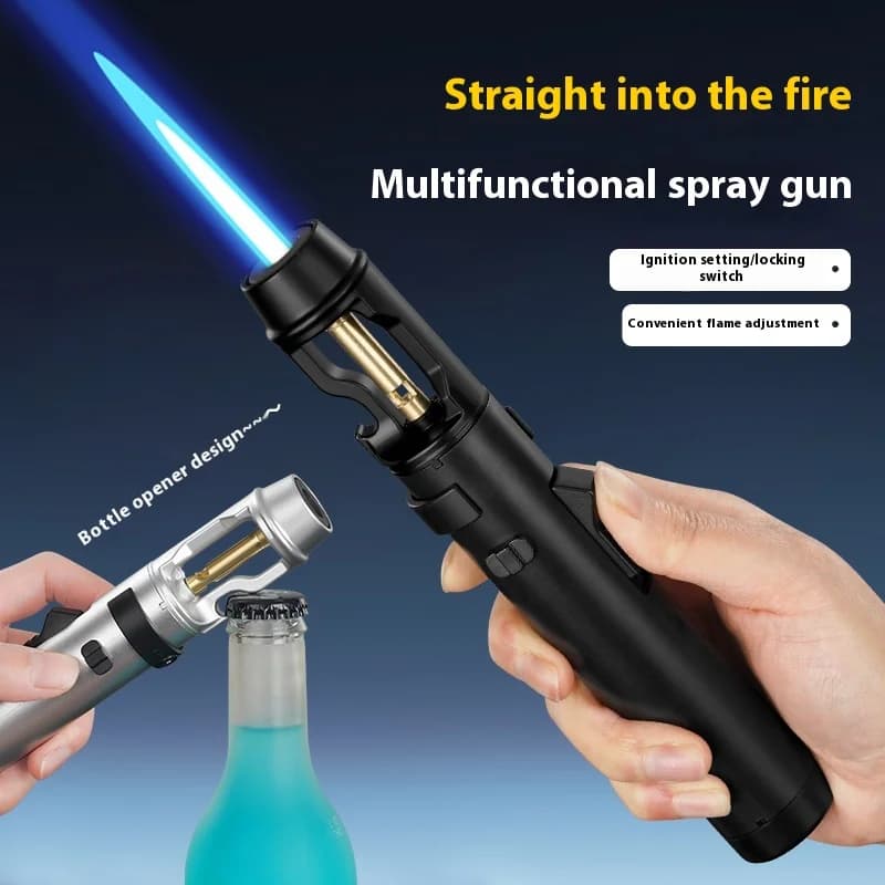 Metal Windproof Jet Flame Lighter, Adjustable Refillable Gas Torch with Lock Switch, Heavy-Duty Igniter for Cooking, Camping