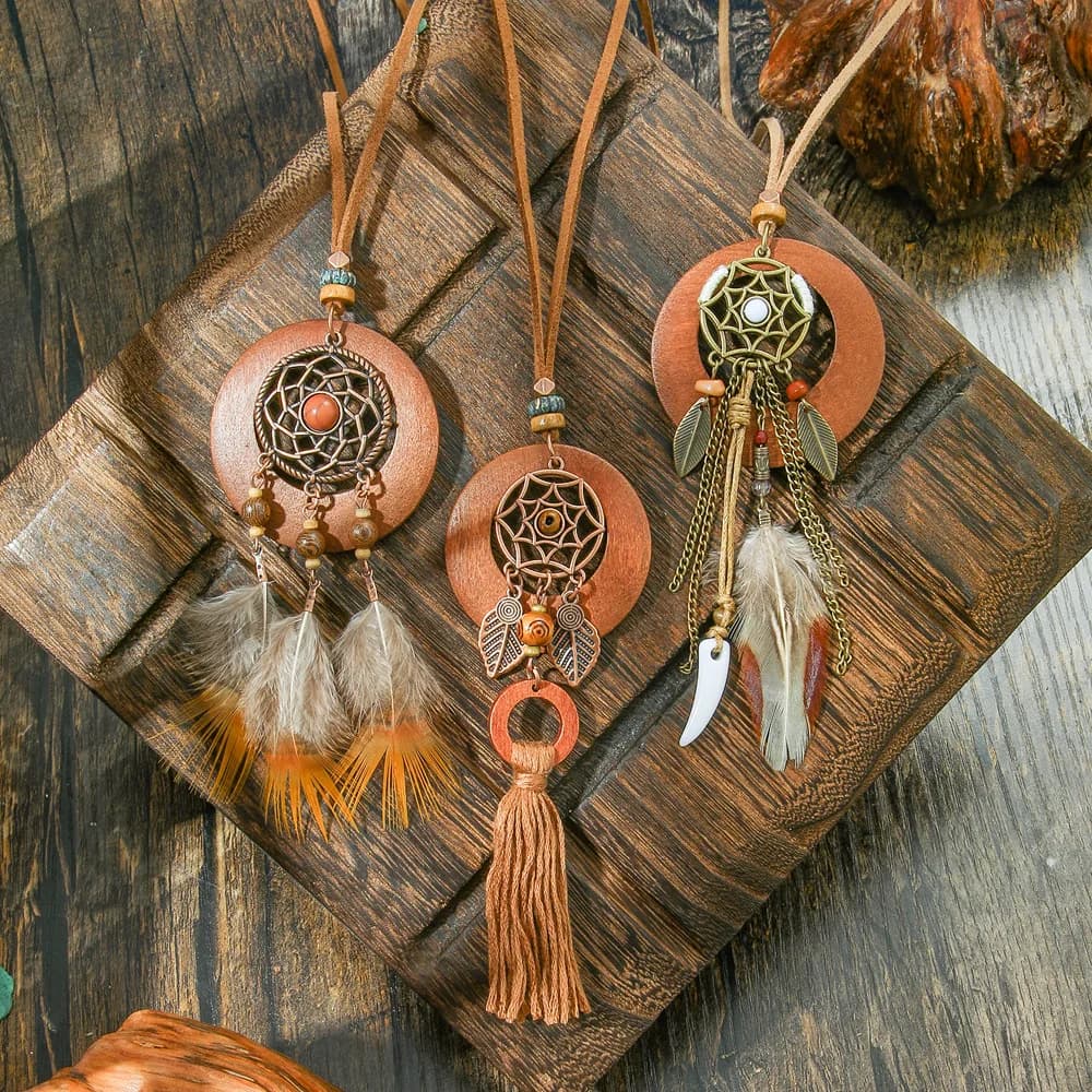Fashion Vintage Versatile Bohemian Ethnic Style Necklace Accessories Spider Web Dream Catcher Feather Handmade Pendant