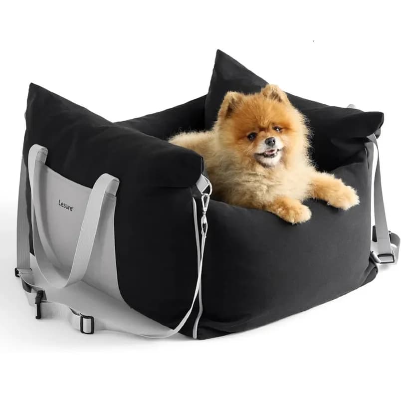 Lesure Medium - Seggiolino rialzato per cani impermeabile per auto con tasche portaoggetti, guinzaglio di sicurezza con clip e imbottitura in memory foam, piccolo Pe