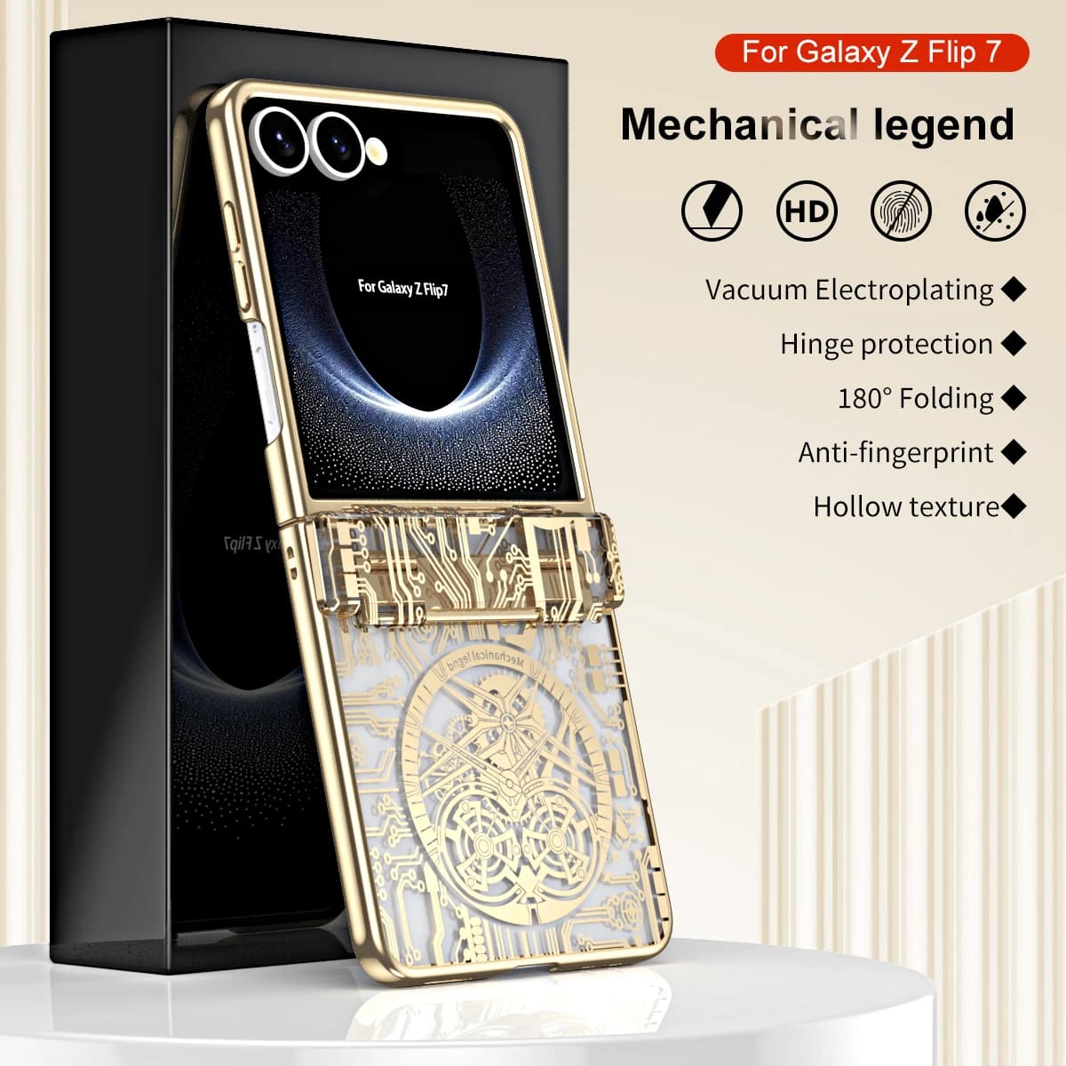 Machine Legend Plating Case For Samsung Galaxy Z Flip 7 5G ZFlip7 Flip7 Protection Folding Shockproof Hard Plastic Phone Cover