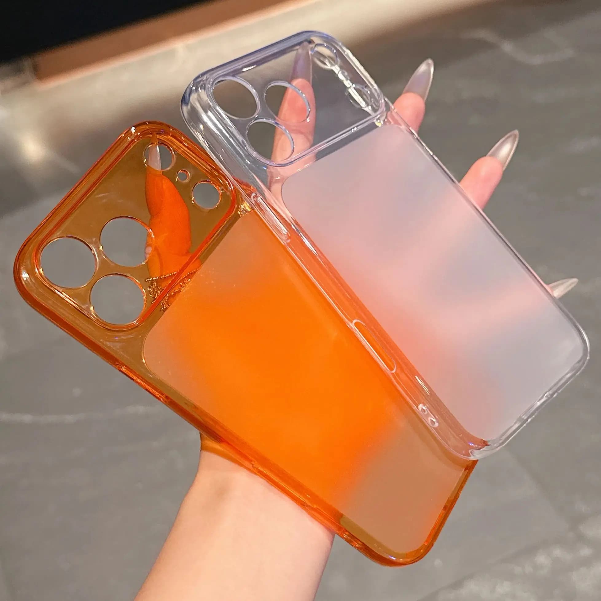 Custodia arancione originale Jelly con finestra grande per iPhone 17 16 15 14 13 Pro Max Custodia morbida antiurto in silicone TPU trasparente opaca