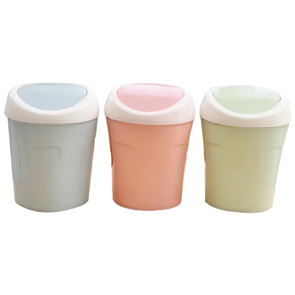 3Pcs Compact Mini Trash Can Desktop Waste Basket Plastic Swing Lid Odor Resistant for Office Desk Dining Table Bathroom Living