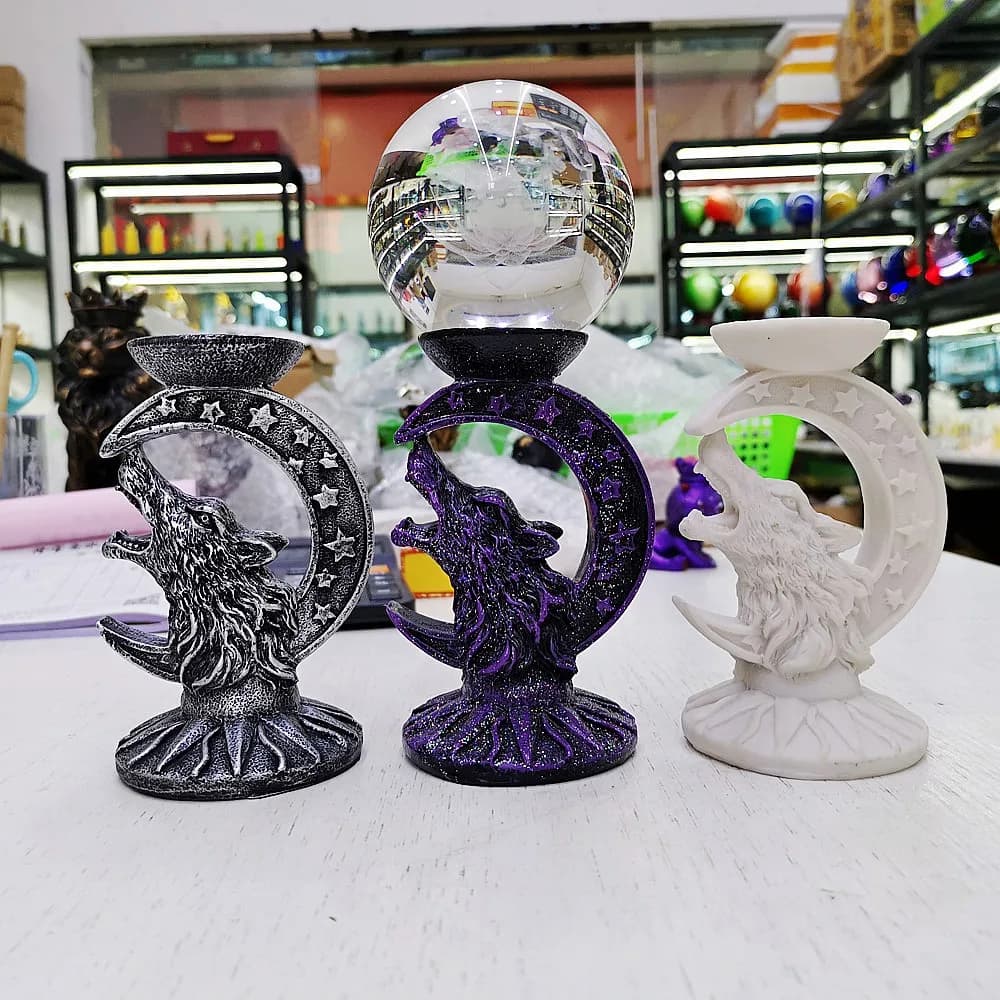 Resina luna stella testa di lupo statua espositore base per sfere di cristallo creativo porta palline ornamenti da tavola decorazioni per la casa