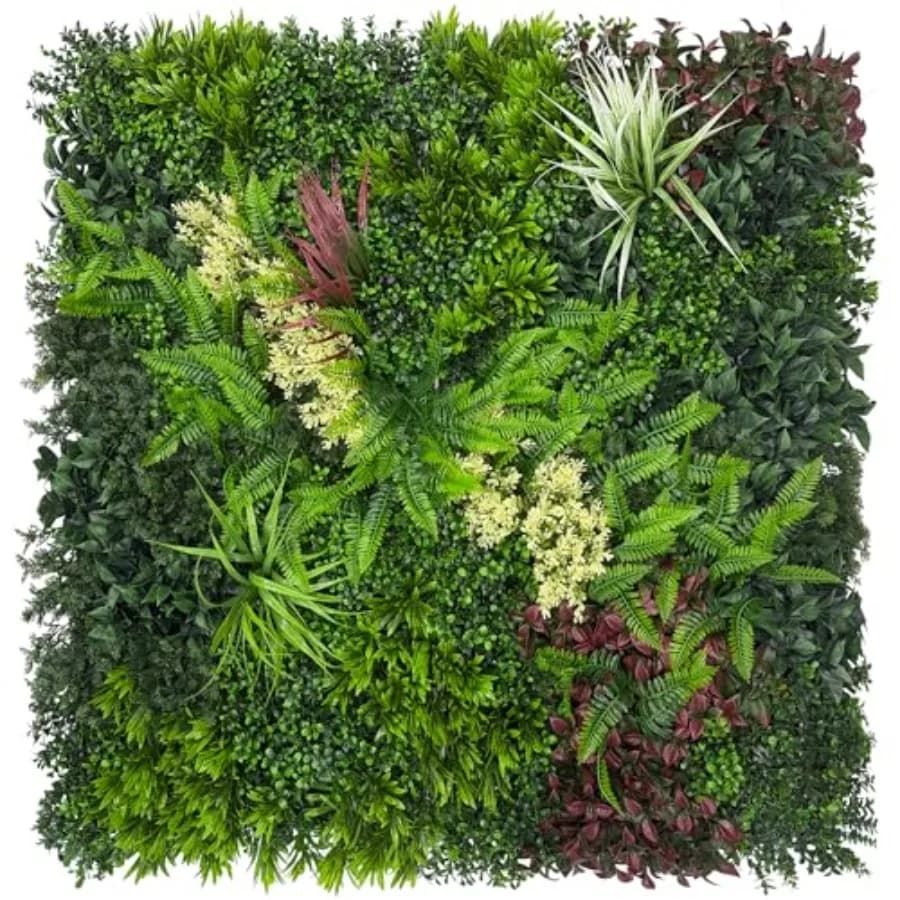 Artificial Grass Panel 20x20 Inch, 8 Pieces, UV Resistant, Green Fin Leaves for Background Interior/Esternum Wall, Garden