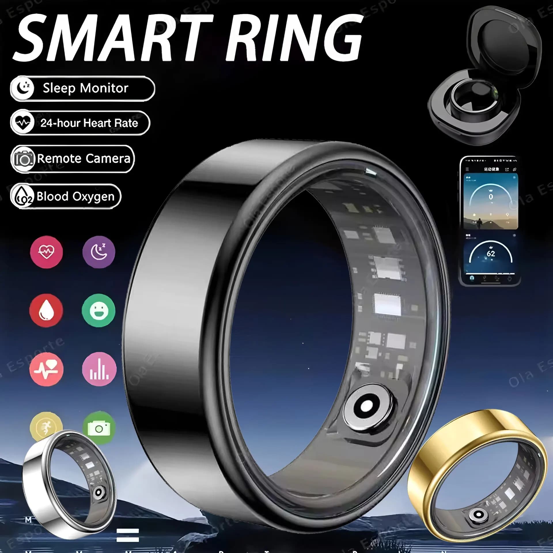 Anello intelligente R10 con dock di ricarica Uomo Donna Salute Monitoraggio della frequenza cardiaca del sonno IP68 e modalità multi-sport impermeabile 5ATM