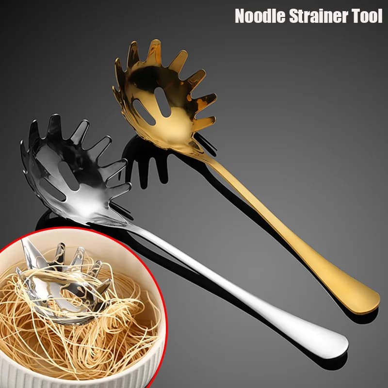 Cucchiaio per noodle multifunzionale in acciaio inossidabile Colino per alimenti Spaghetti Server Pasta Colino Mestolo - Strumento per colino di noodle da cucina