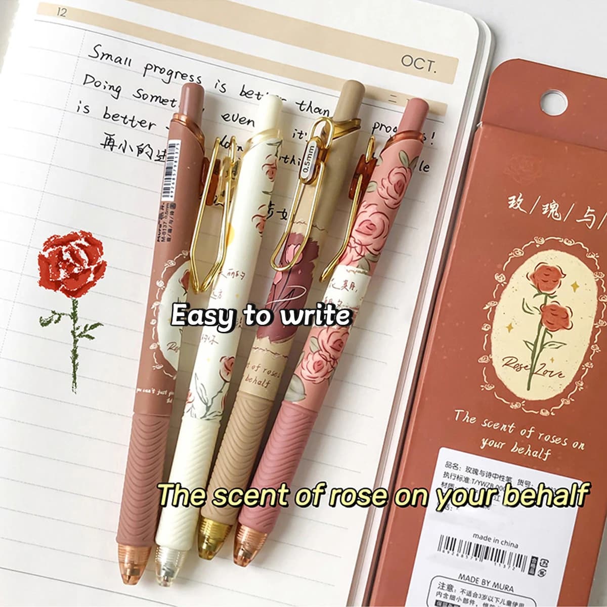 Kawaii/Set di penne neutre/4 pezzi/1 scatola/Penna neutra a pressione/0,5 mm/Punta della penna ST/Asciugatura rapida/Scrittura per studenti/Penna nera/Forniture di cancelleria