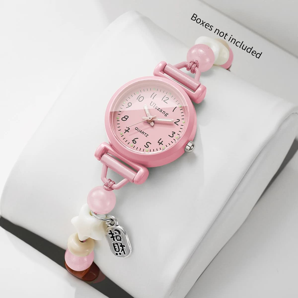 Fashion Pink Arabic Dial Women Watches Girls Students Beads Strap Quartz Wristwatch Clock Gift Relogio Feminino (Without Box)