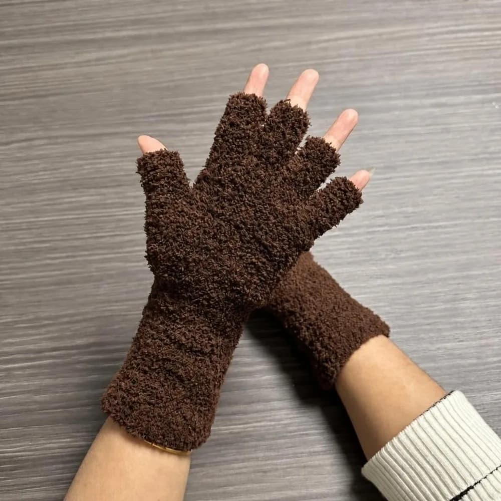 Gift Solid Color Half Finger Gloves Thicken Touchscreen Knitted Gloves Breathable Coral Fleece Warm Gloves Unisex