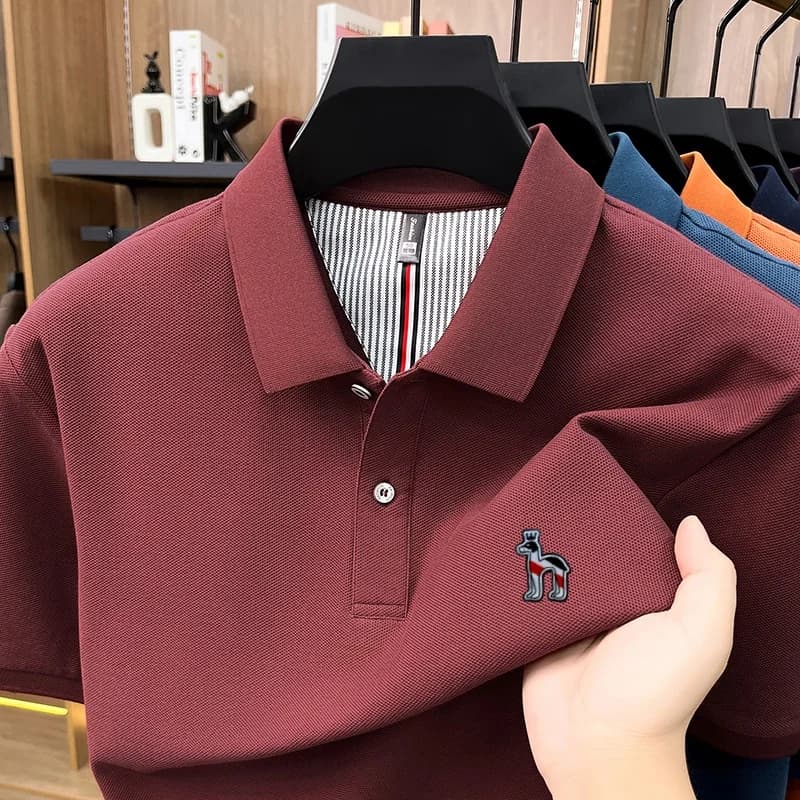 100% pure cotton short sleeve polo shirt high-end brand cartoon dog embossed men's T-shirt summer comfort new Korean casual top