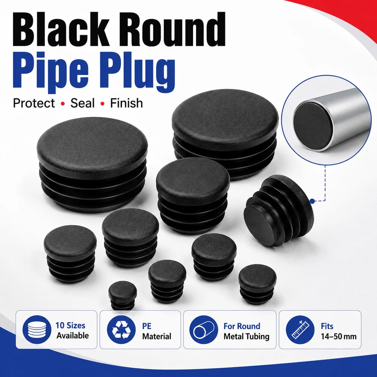 8-40Pcs Black Round Plastic Blanking End Caps, Tube Pipe Inserts Plug Bung Stopper for Chair Leg, Furniture Tube Covers
