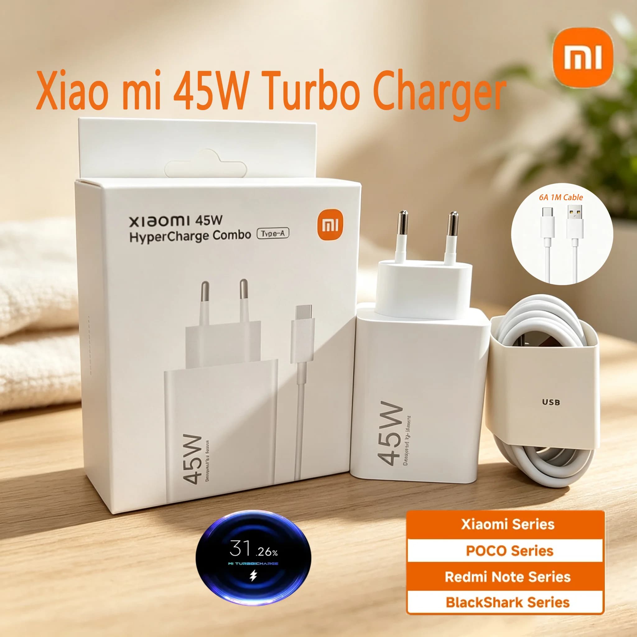 Original XIAOMI Charger 45W Fast Turbo Charge Cable Usb C Travel Adapter Mi 11 10t Pro 10 11s Poco M7 X7 X5 X3 Redmi Note 15