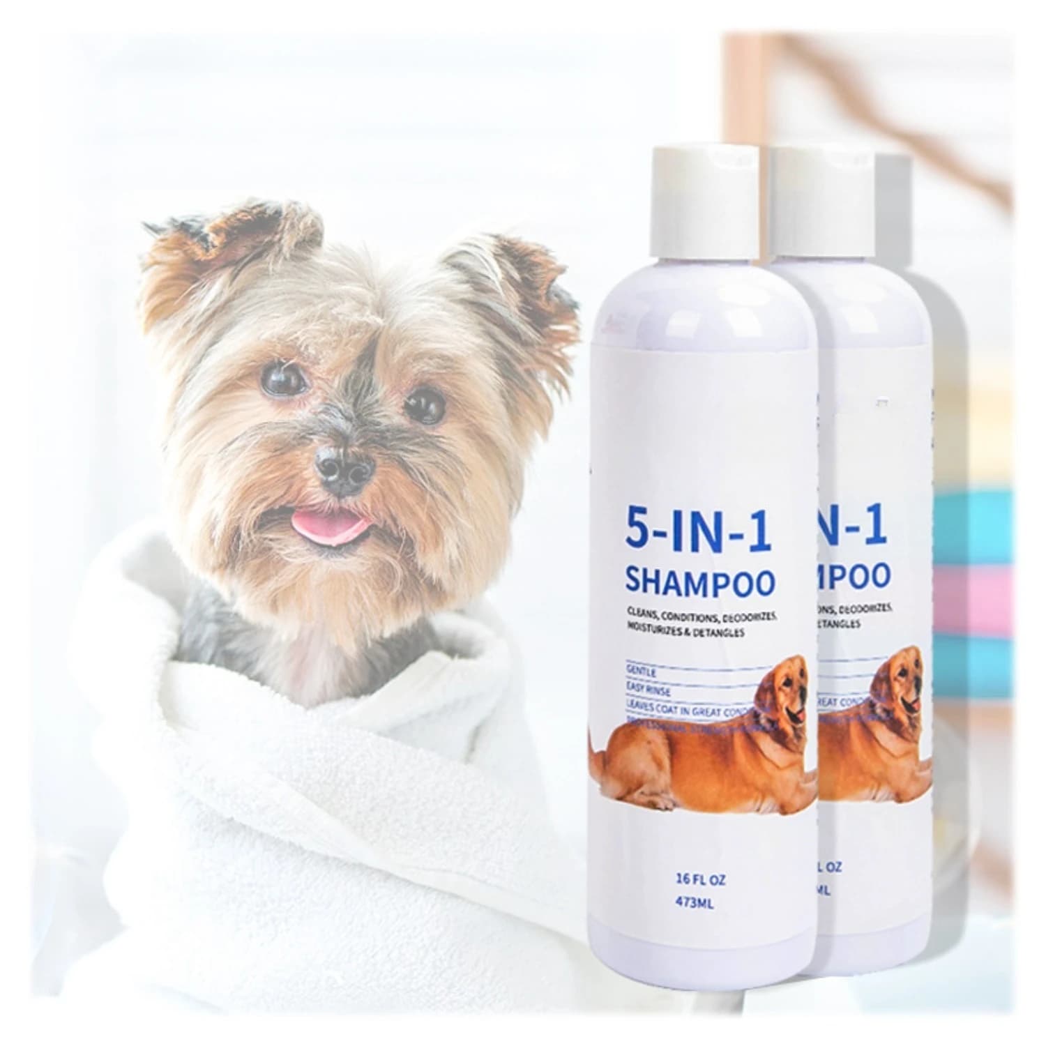 ATUBAN 16 floz Shampoo per cani 5 in 1 per prurito - Shampoo per cani con pelle sensibile per cani puzzolenti - Shampoo e balsamo per cani