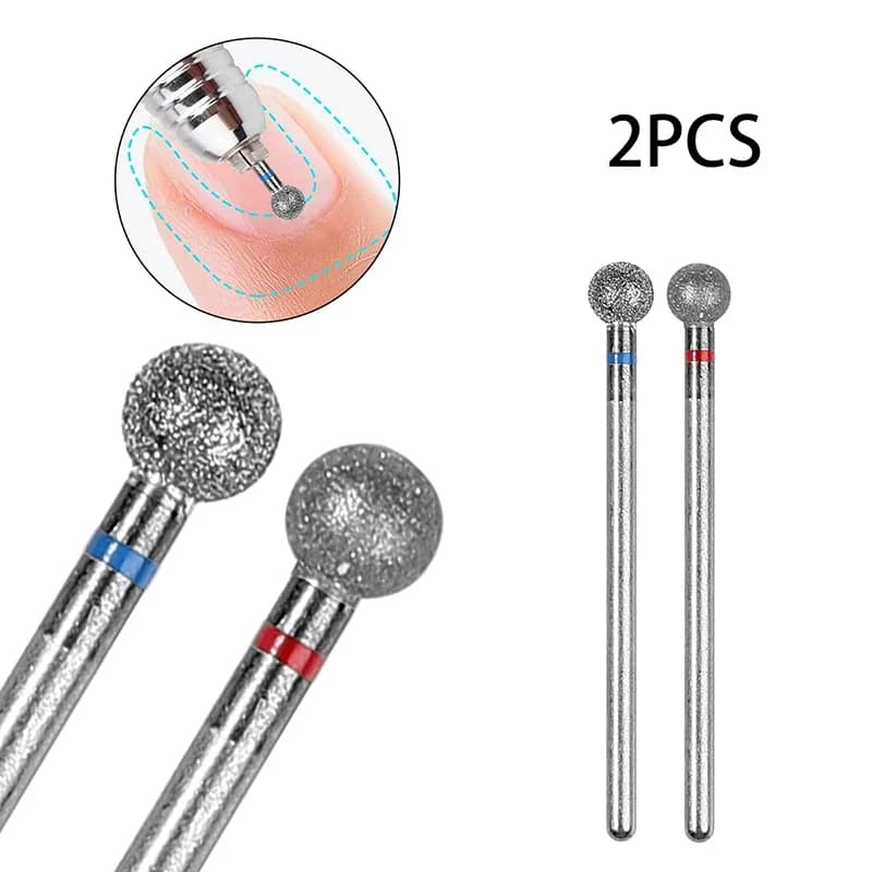 2 Pz/set Piccola Testa Rotonda Punte da Trapano per Unghie Esfoliante Elettrico Cuticola Dettaglio Rotary Acciaio al Tungsteno Lucidatura Pedicure Strumento Pulito