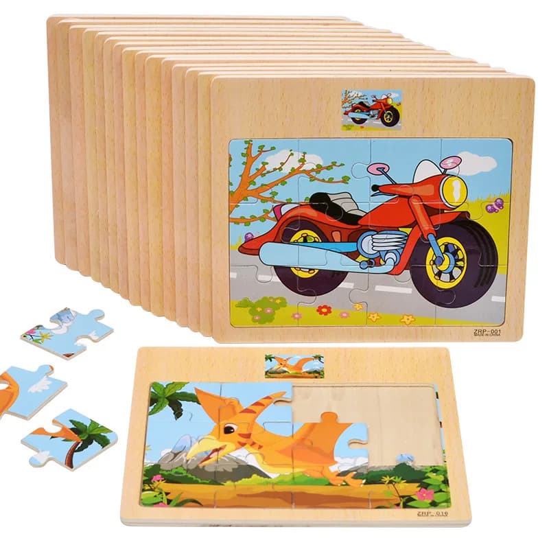 Vendita calda 12/9 pezzi puzzle in legno per bambini in legno per bambini animali del veicolo del fumetto che imparano giocattoli educativi per il regalo dei bambini