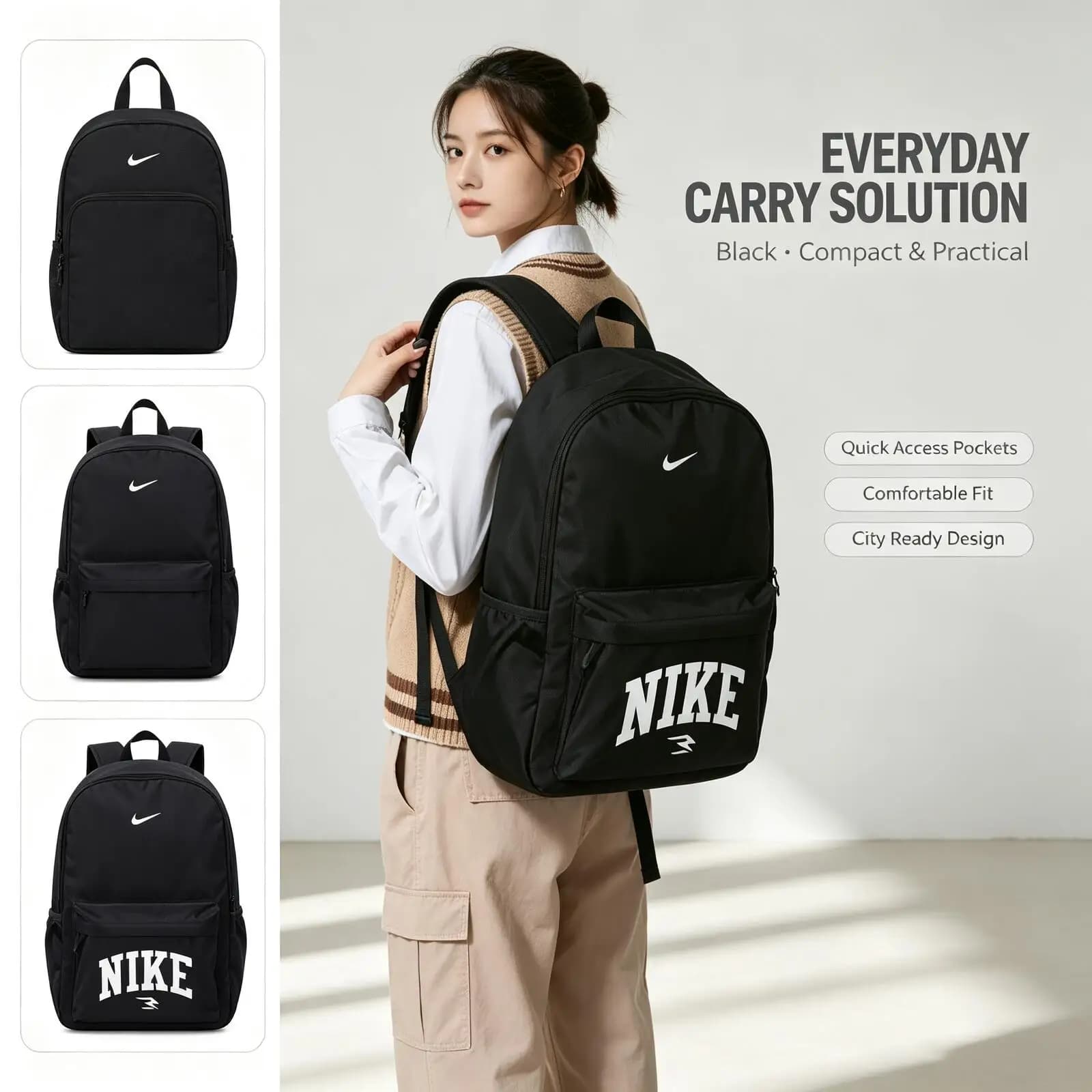 Nike Men's And Women's Sports Bags, Outdoor Travel Storage, Fashionable Backpacks, Student School Bags N32533091GS-005