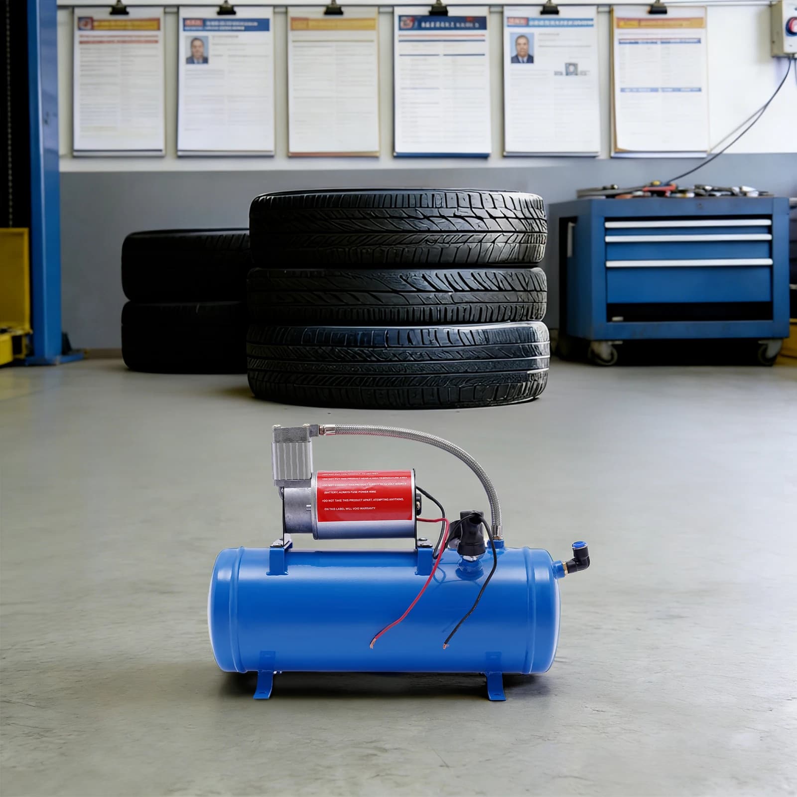 Compressore d'aria DC 12V, gonfiatore per pneumatici con serbatoio da 6L/1,6 galloni, sistema di compressione dell'aria con tubo da 3,8 m/12,47 piedi per auto, bici, barca