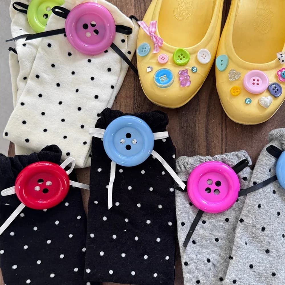 Harajuku Button Polka Dot Bow Ins Style Socks Dopamine Colorful Spicy Girl Trendy Y2K Subculture Lolita Cute Calf Thigh socks