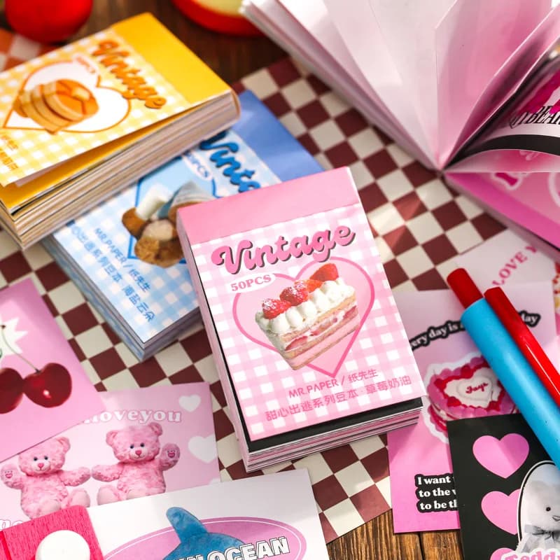 50 fogli di adesivi carini per libri adesivi decorativi crema di fragole etichette per scrapbooking vintage diario telefonico ufficiale pianificatore