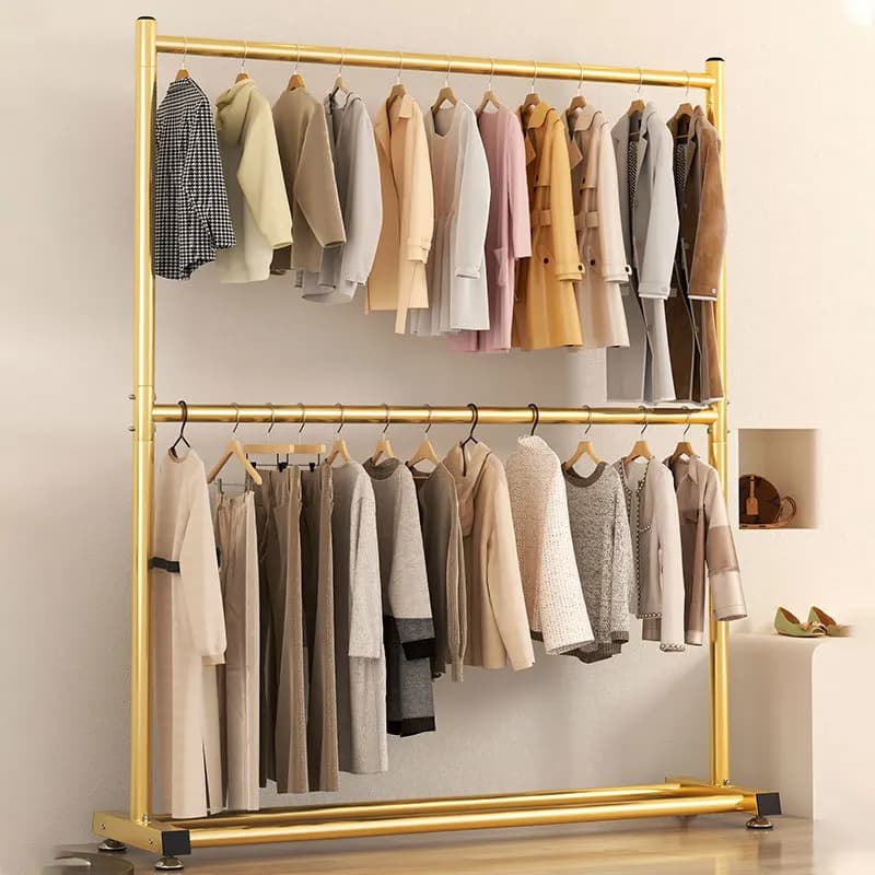 drying rack Floor-to-ceiling vertical clothes drying rod Household hanger Indoor double-rod hanger Balcony simple storage rack