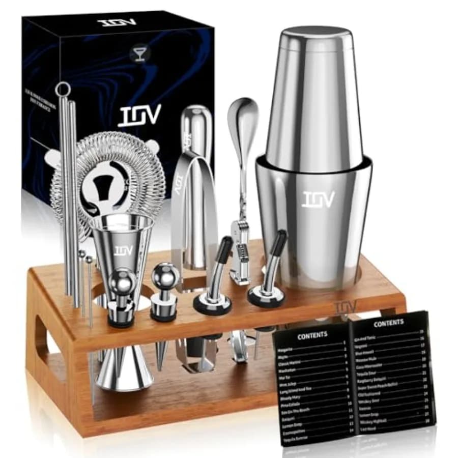 Mixology Bartender Kit Bar Set with Stand 17-Piece Cocktail Shaker Set 28oz Boston Shaker Drink Mixer Set with All Essential Ac