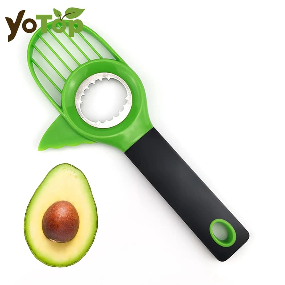Affettatore per Avocado 3-in-1 Multifunzione in Acciaio Inox, Separatore di Burro, Pelapatate per Frutta, Coltello in Plastica, Utensili da Cucina