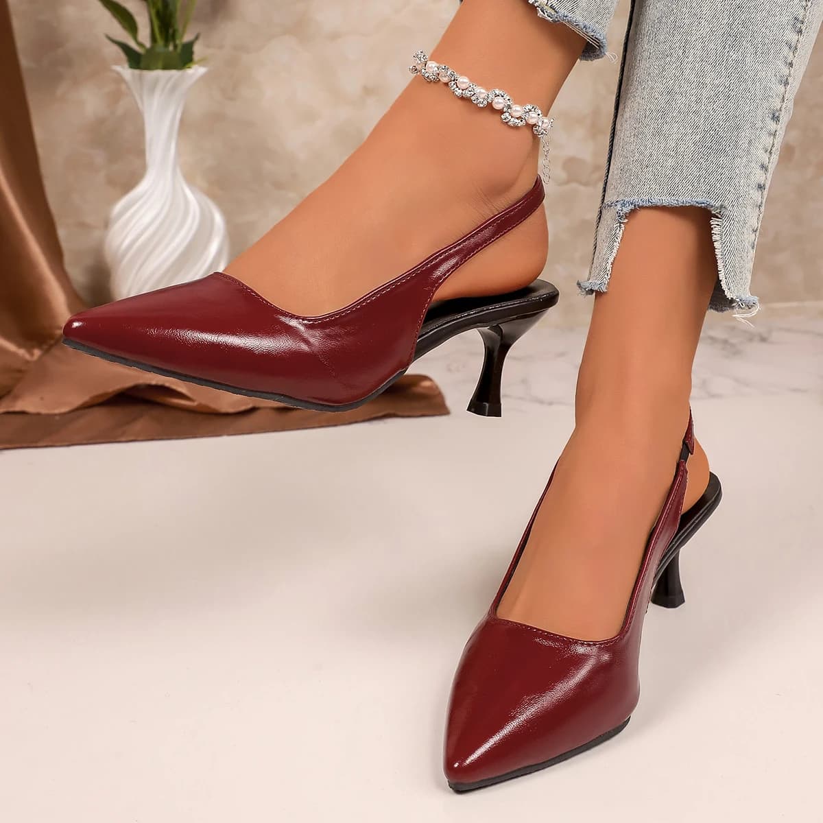 Elegant Women's Shoes with Low Heel and Painted Toe, Comfortable for Weddings, Office, Party & Daily Use