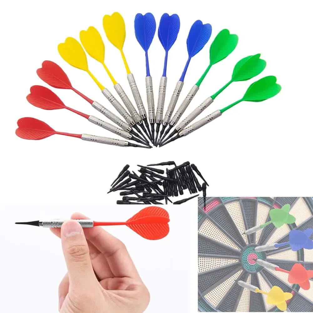 12pcs 14g Electronic Plastic Darts for Electronic Boards Plastic Tip Darts Set Attach 36pcs Dart Head Replacement