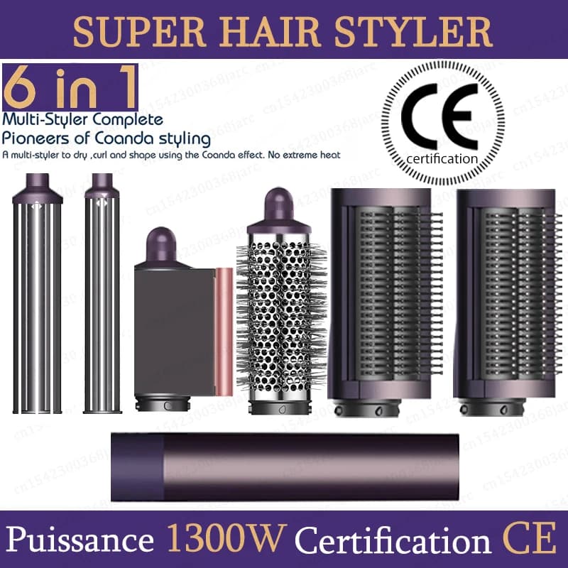 Set Styler per Capelli 6 in 1 con Ferro Arricciacapelli e Spazzola Asciugacapelli 220V, Ioni Negativi, Styler ad Aria Calda per Arricciatura Automatica, Strumenti per Acconciatura, Regalo