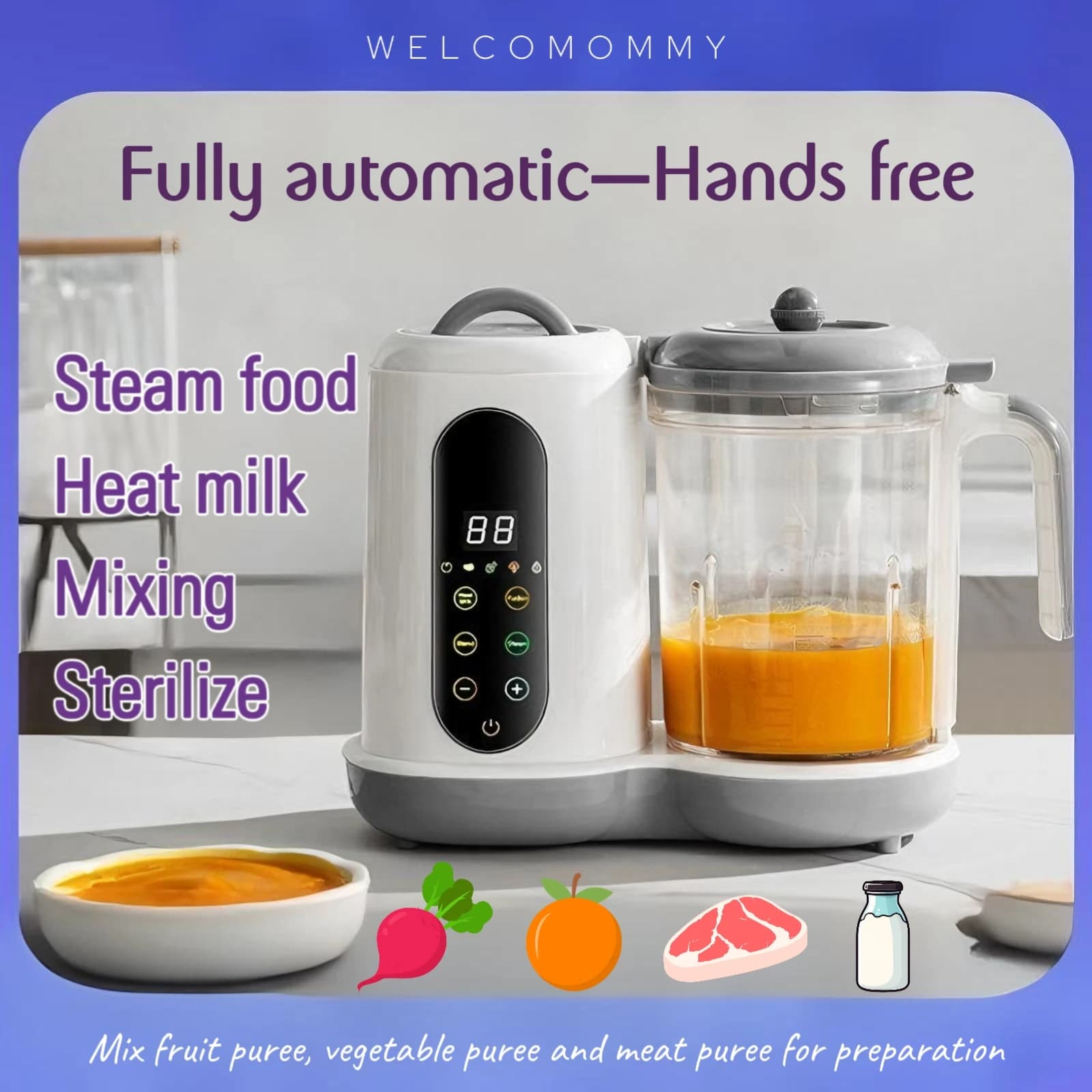 Multifunctional Children's Food Creator Robot Automatic for Children's Food Vapore Macinini for Food Purée Blender Scaldalatte with temperature display