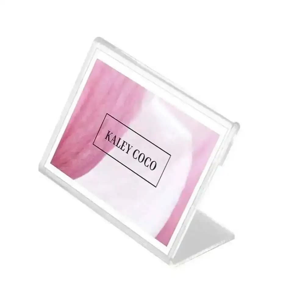 10 pezzi T1.3mm trasparente a forma di L cartello da tavolo cartellino del prezzo supporto carta promozione nome carta cornice da scrivania etichetta display supporto