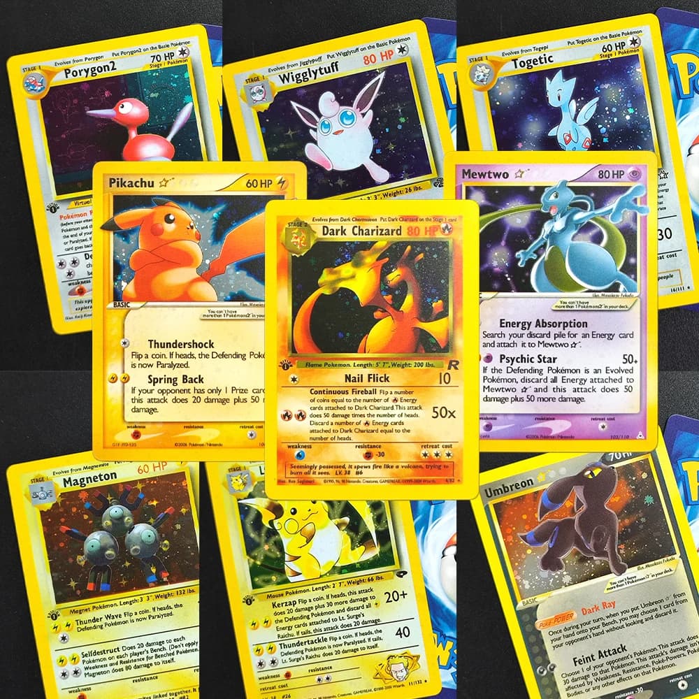 Self Made Proxy PTCG Inglese Scuro Charizard Mewtwo Raichu Togetic Umbreon Pidgeot Fearow Lapras Espeon Collezione di carte giocattolo