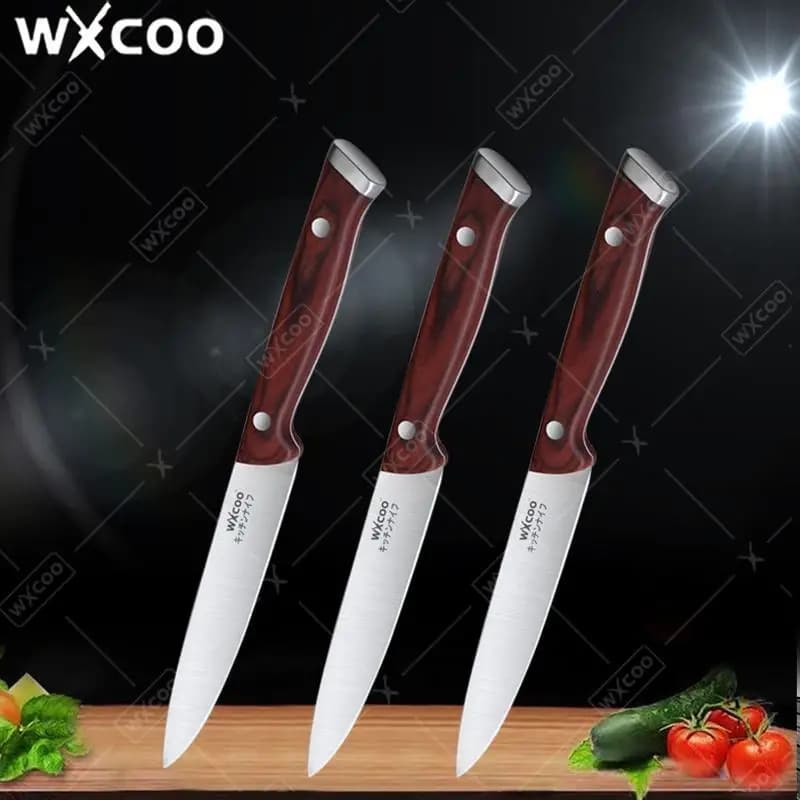 Coltello da Cucina Professionale WXCOO, per Affettare Frutta e Carne, Sbucciatore per Frutta, in Acciaio Inossidabile con Manico in Legno, Coltello da Chef
