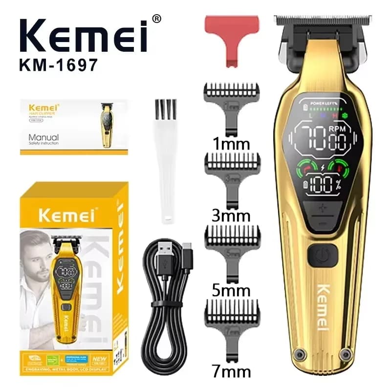 Kemei Haircuts for Men, 9000 RPM, 9W, Metal Blade DLC, LED Display, Professional Zero Gap Finisher