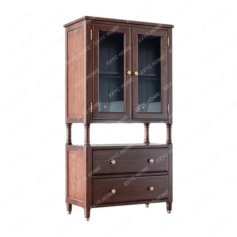 Armadietto da vino laterale da pranzo di lusso leggero in vetro Legno massello americano moderno Vernice a base d'acqua Legno di cera bianca