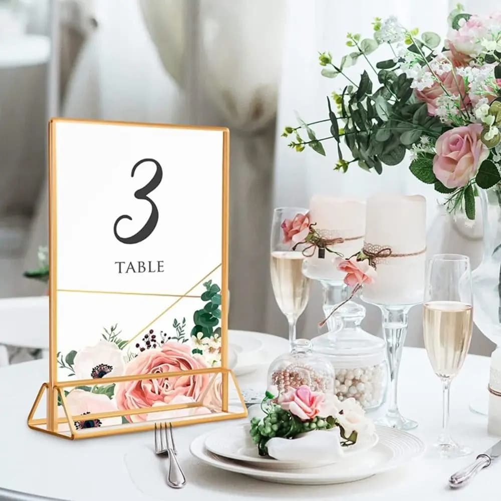 Porta-Etichette in Acrilico Trasparente Dorato, Elegante Supporto per Numeri Matrimoniali con Base, Durevole, per Celebrazioni e Anniversari