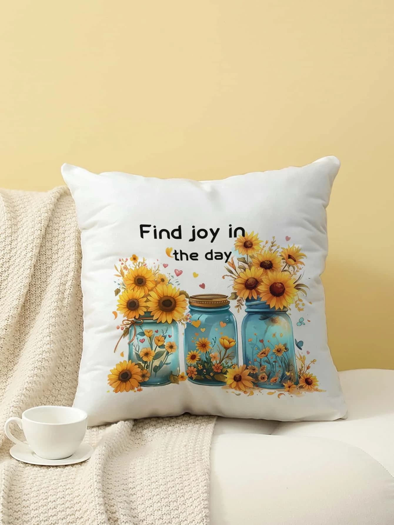Fodera per cuscino con stampa Sunflower Jar, fodera per cuscino per divano, camera da letto, soggiorno, letto, sedia da ufficio, decorazioni per la casa