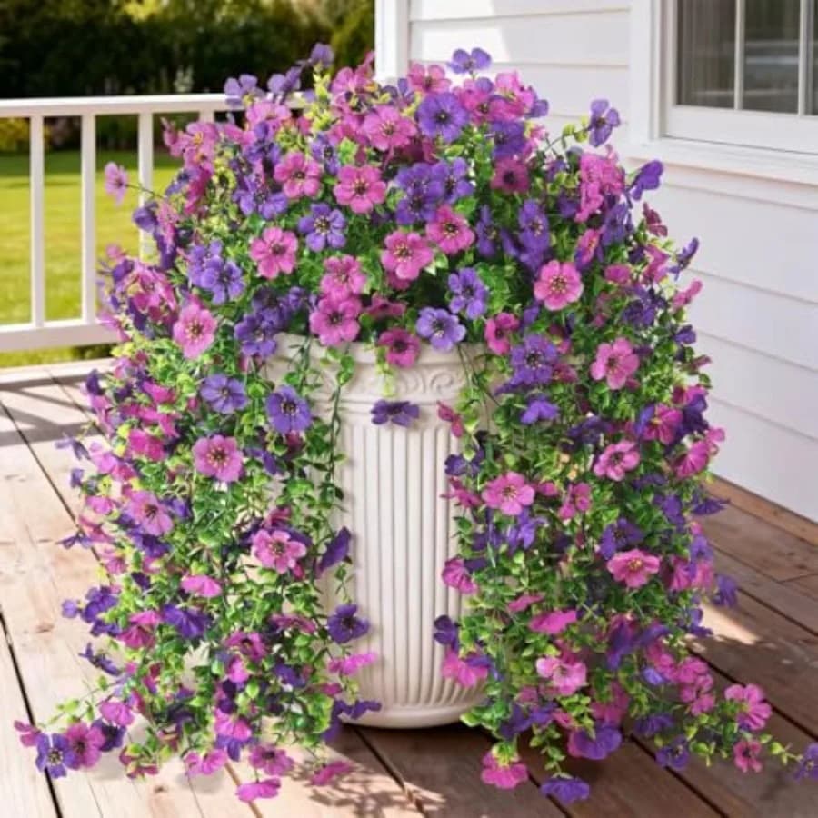 Artificial Hanging Flowers for Outdoors, 2 Pcs Fake Hanging Plants Spring Summer Decor, UV Resistant No Fade Faux Silk Daisy Fl