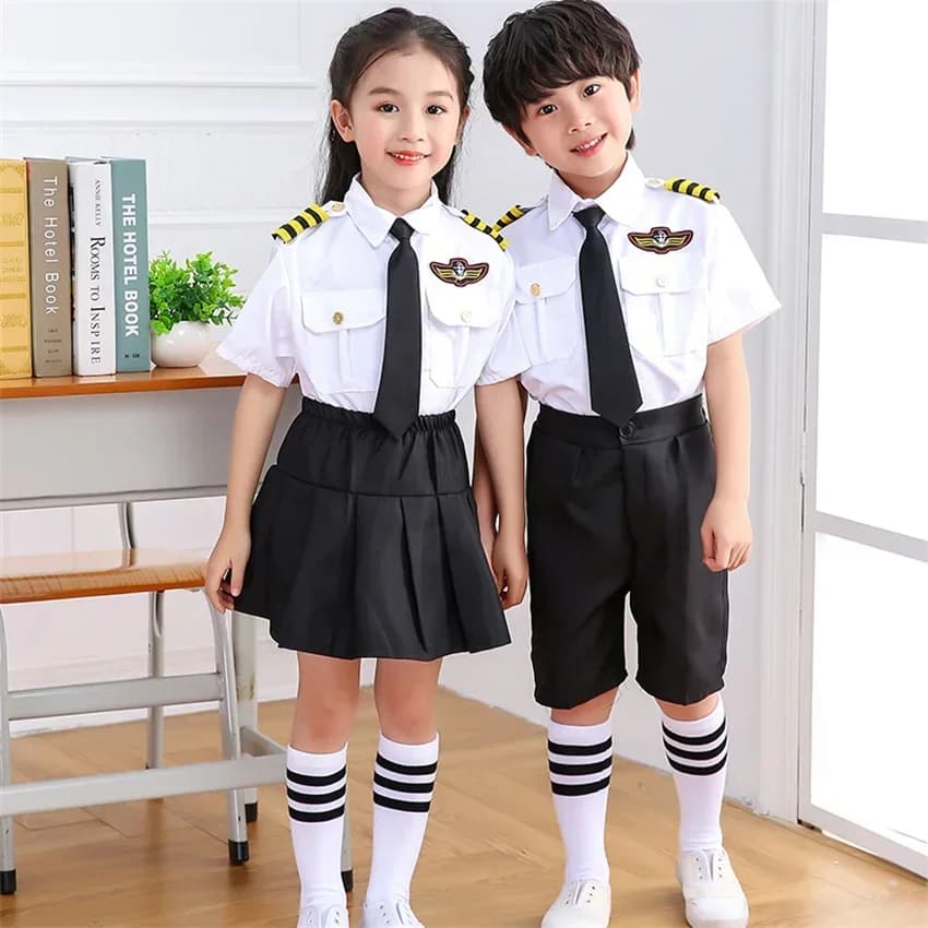Costumi da Pilota di Linea per Bambini, Uniformi per Feste di Halloween, Abbigliamento Professionale per Esibizioni Scolastiche