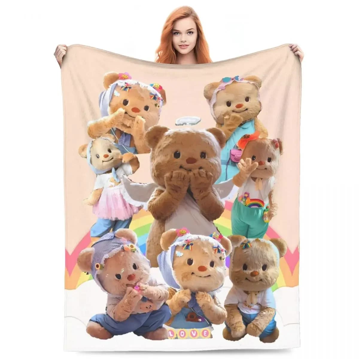 ButterBear Cozy Graphic Throw Blanket for Camping Bedroom Sofa Bed Plush Flannel Bedspread Cover