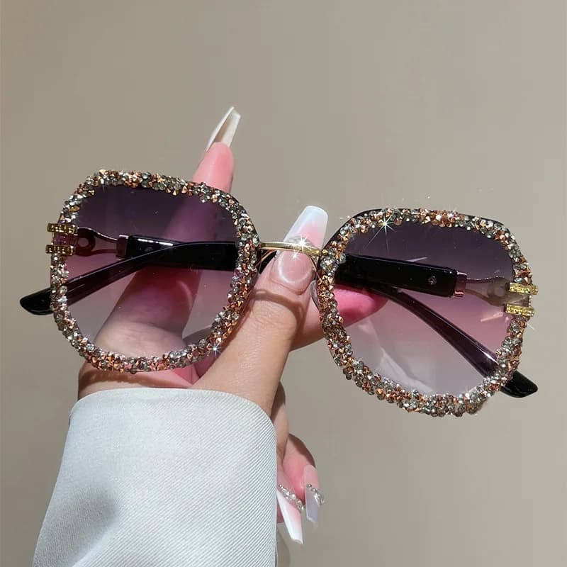 New arrival diamond-encrusted sunglasses for women, ins frameless cut edge gradient color sunglasses, european and american fashion glasses