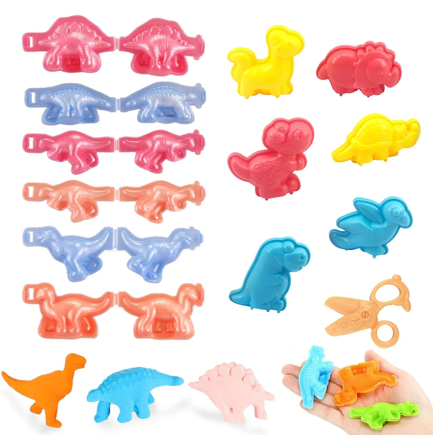 Set di stampi per impasto del mondo dei dinosauri dei cartoni animati per bambini, strumenti per impasto, kit di stampi in plastica, giocattoli artigianali fai da te per bambini, regali, bomboniere