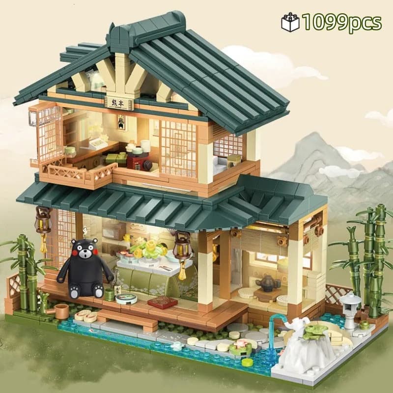 Blocchi da Costruzione Stile Giapponese, 1099 Pezzi, Modello Casa in Legno a Doppio Strato, Gioco di Costruzione Architettonica con Luce, Regalo