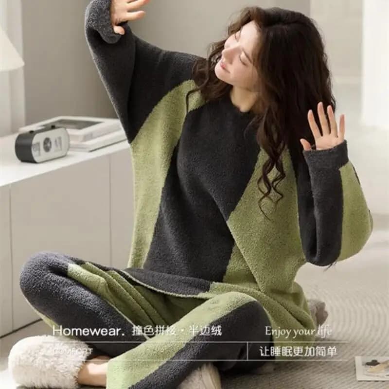 Set pigiama caldo Set pigiama da donna Pigiama invernale caldo da donna Abbigliamento natalizio alla moda per la casa, pigiama Set pigiama carino e morbido