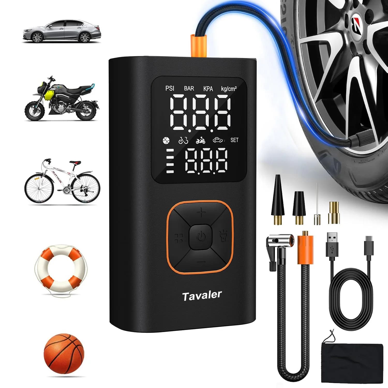 Mini gonfiatore d'aria portatile: ricarica wireless, display digitale, pompa portatile per pneumatici per auto e biciclette