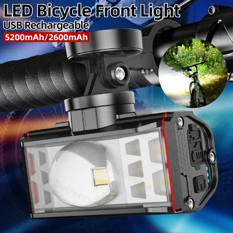 Handlebar Flashlight for LED Bike 2600/5200mAh Rechargeable Cycling Flashlight USB Waterproof MTB Mountain Lamp for Night Guide