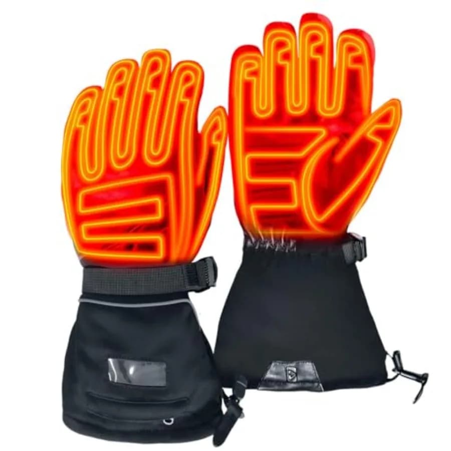 GT5 12V Hybrid Heated Motorcycle Gloves for cold-weather riding, premium leather and textile blend, black, rapid heat-up with t