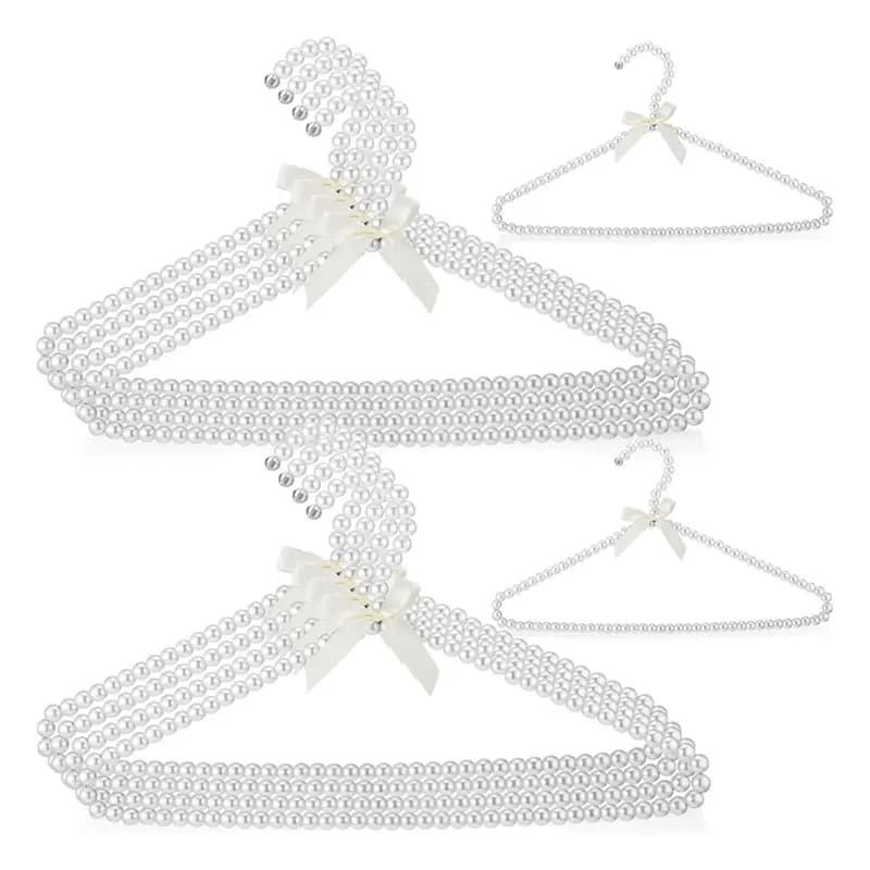 ABZL Set of 10 Elegant Metal Hangers with Tape and Pearls, 16 Inches, for Clothes