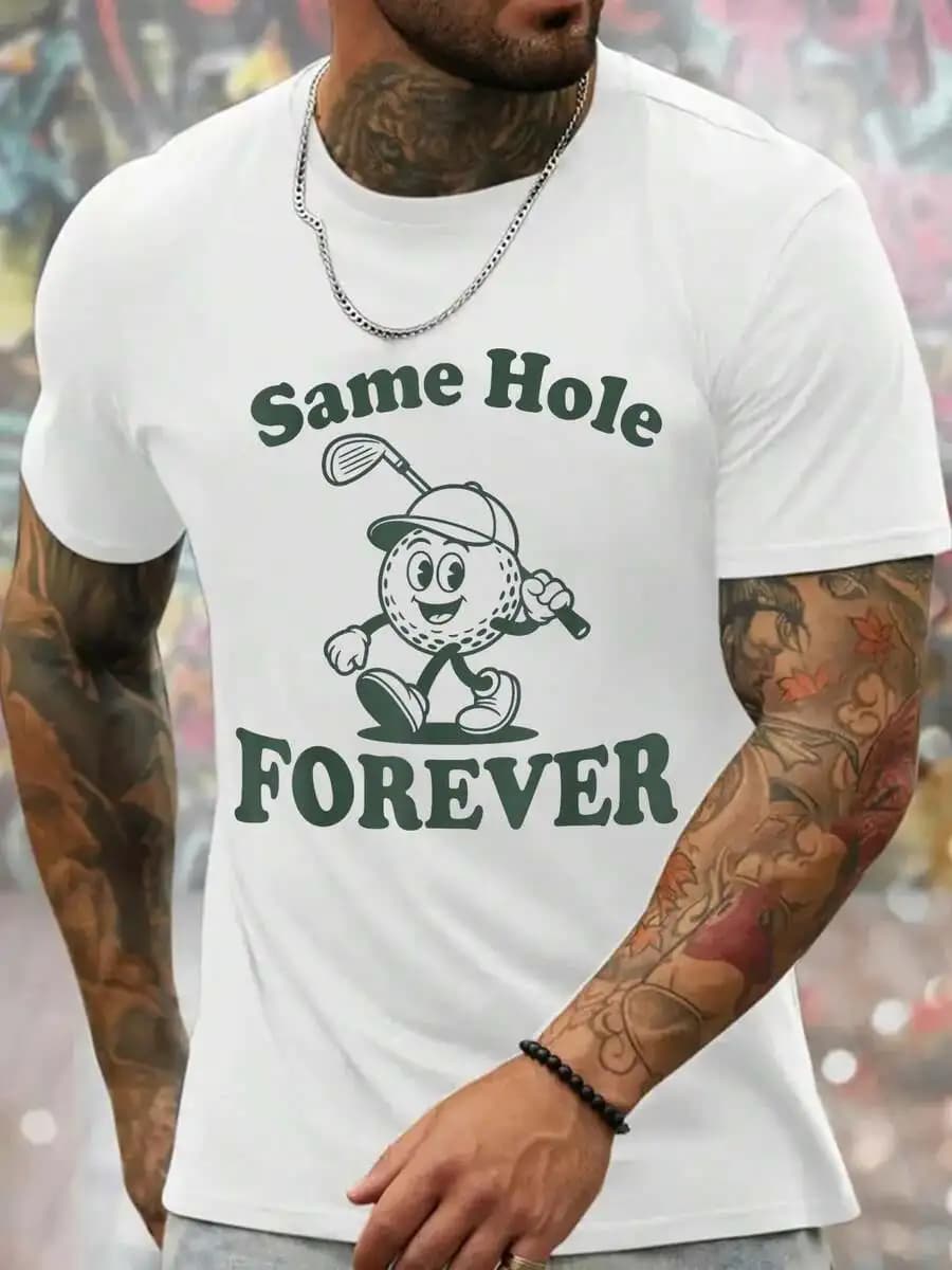 Divertente maglietta con grafica da golf per uomo, design 'Same Hole Forever'
